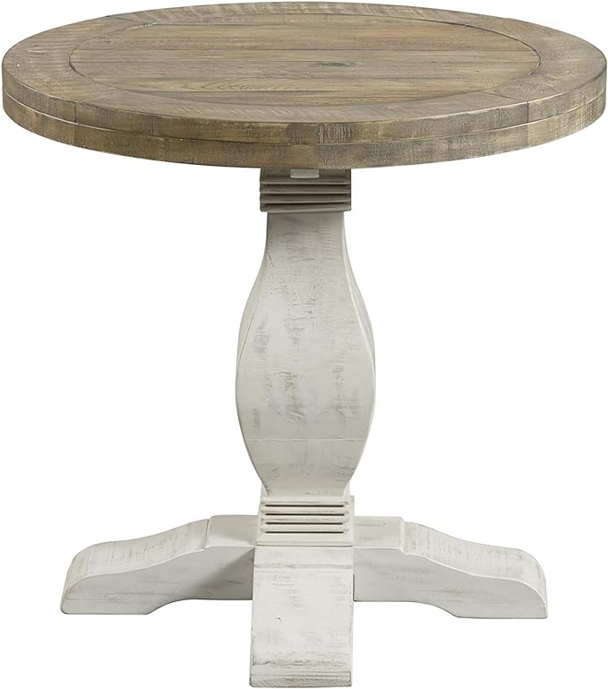 Napa Solid Wood Farmhouse Rustic Reclaimed Natural and White Stain Round End - Image 4