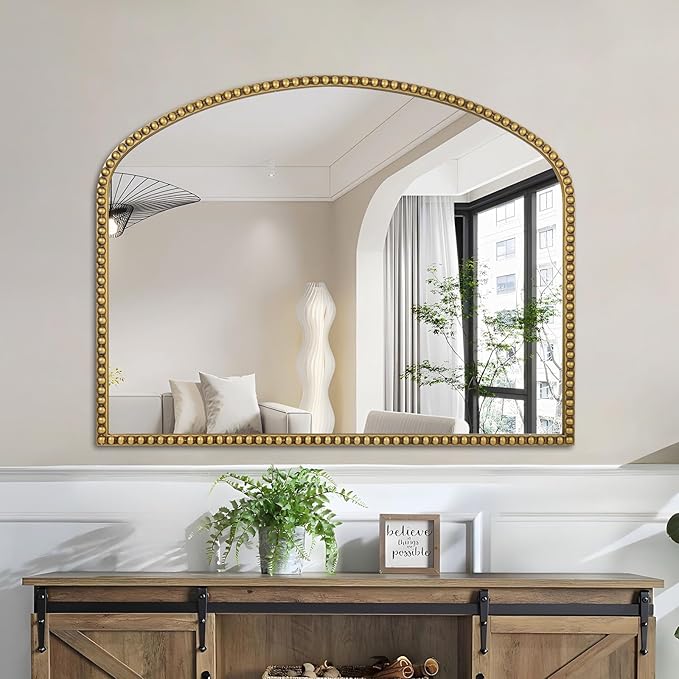 28"x36" Large Arch Wall Mirror, Decorative Beaded Frame Hanging Vanity Mirror - Image 4