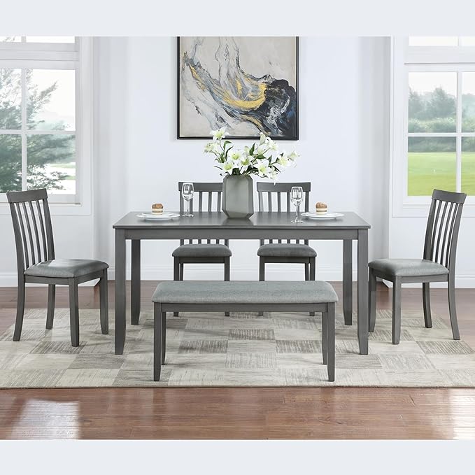 soges 6 Piece Kitchen Dining Table Set, Rectangular Wooden Dining Table - Image 3