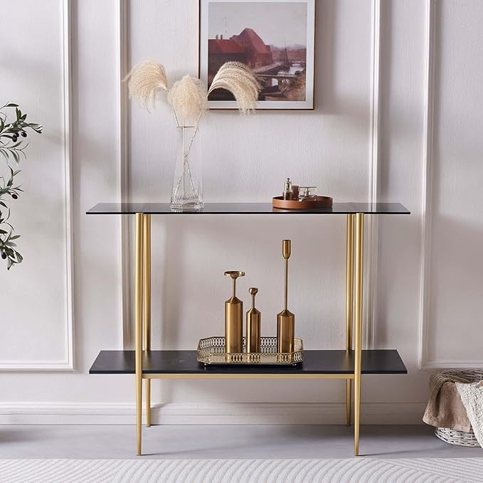 Glass Console Table for Living Room, Foyer & Entrance, 2-Tiers Mid-Century - Image 4