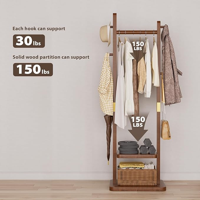 Solid Wood Coat Rack Clothes Rack, Coat Rack Freestanding - Image 2