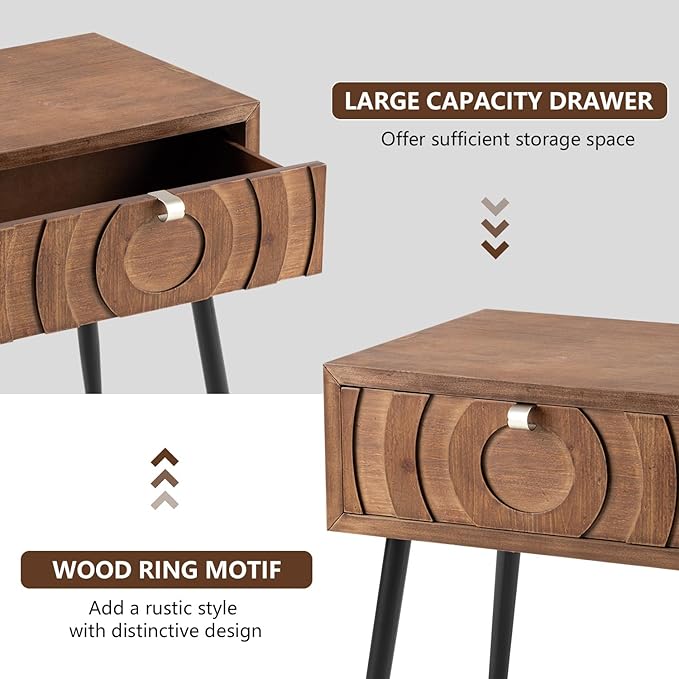 COSIEST End Table, Mid Century Modern Nightstand, Wood Bedside Table, Accent - Image 5
