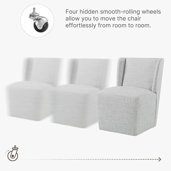 Upholstered Dining Chair with Casters Wingback Modern Side Armless Deskchair - Image 4