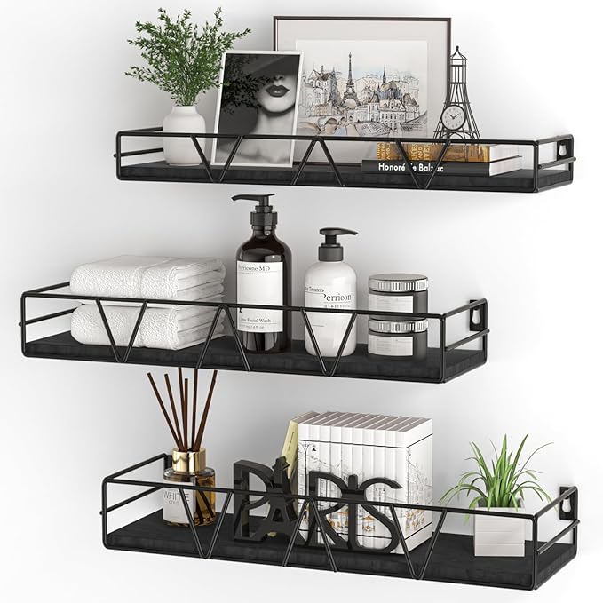 Floating Shelves Set of 3, Home Wood Wall Shelf, Farmhouse Shelf by Amoot