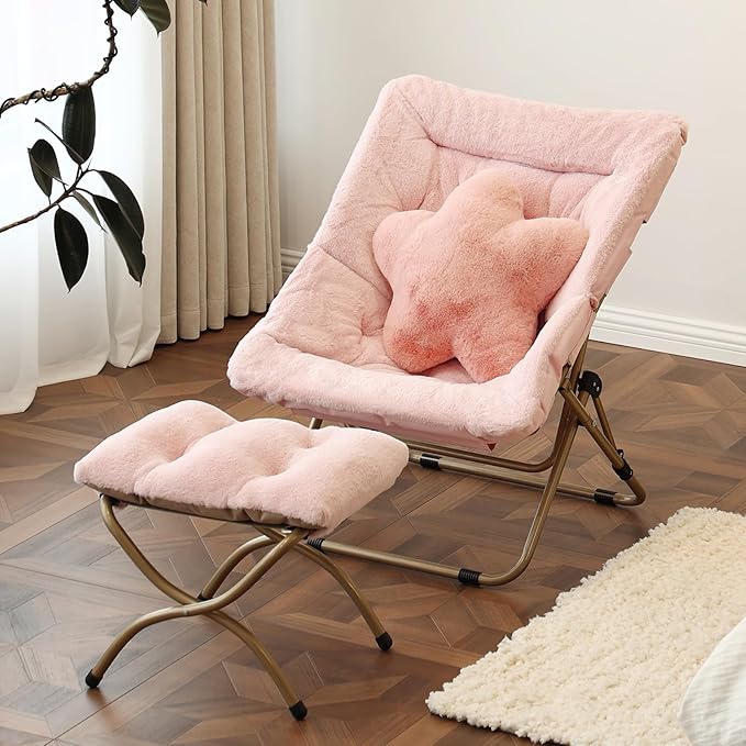 Welnow Comfy Saucer Chair with Ottoman, Oversized Folding Reading Chair by LifeGetsBetterWithWelnow