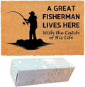 Funny Coir Doormat with A Great Fisherman Lives Here with The Catch of His Life by FNDMCTPS