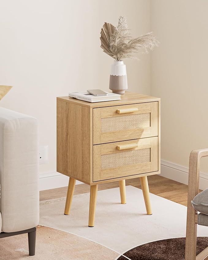 Masupu Rattan Night Stand, Modern nightstand Boho Bedside Table - Image 9