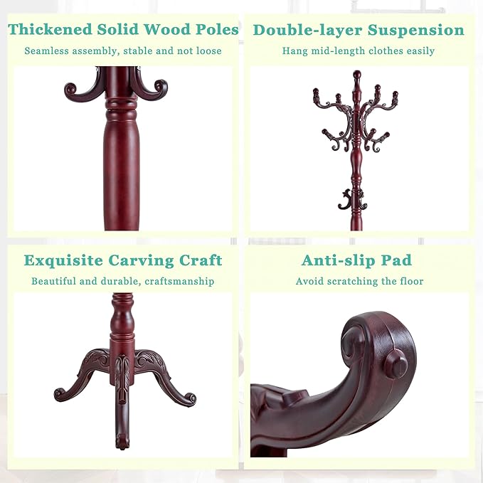 Solid Wood Coat Rack Freestanding, Coat Hanger Stand - Image 5