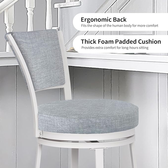 Bar Stools Set of 2, 25 Inch Metal Counter Height Bar Chairs, Modern Linen - Image 5