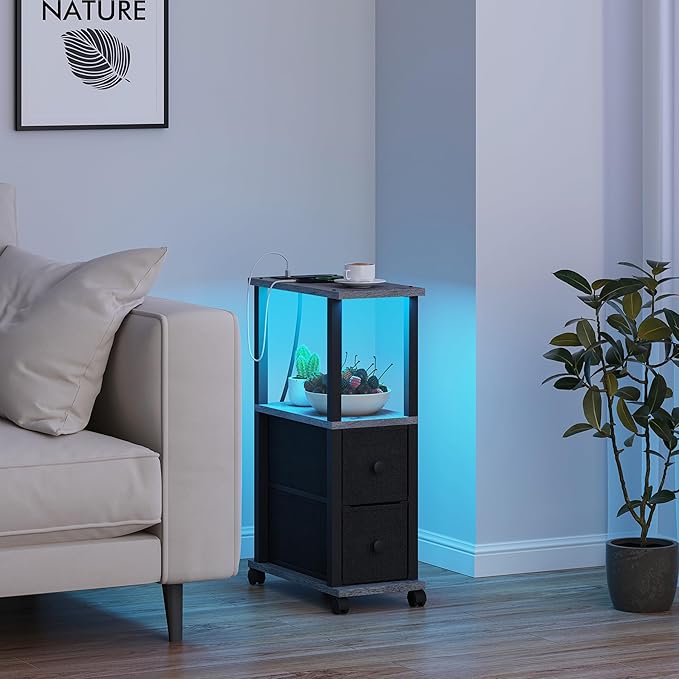 TUTOTAK Small Narrow End Tables, LED Side Tables - Image 2