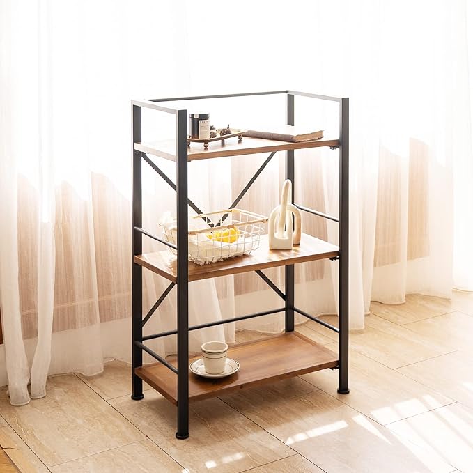 Crofy Rustic Bookshelf, 3 Tier Real Wood Bookshelf, Metal Book Shelf - Image 8