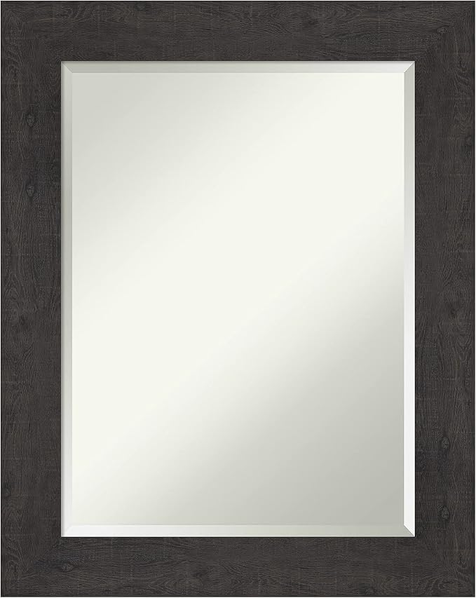 Amanti Art Brown Wall Mirror 30x24 Rustic Plank Espresso Rectangle Bathroom by AmantiArt