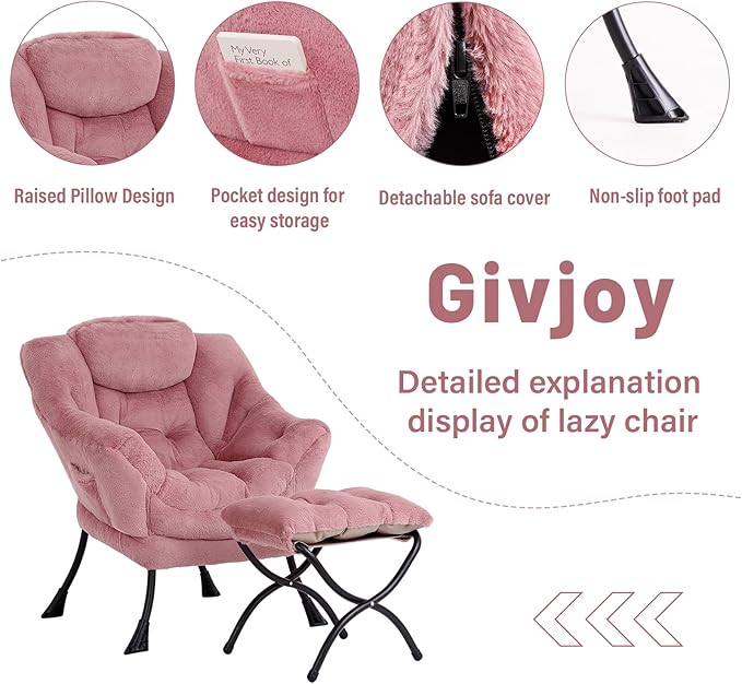 Cozy Lazy Chair and Ottoman, Large Contemporary Accent Lounge Chair Set - Image 4