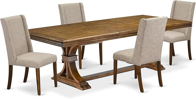 NEFL5-AWA-04-5-Piece Dining Room Set Consists of a Wooden Table and 4 Light Tan - Image 2