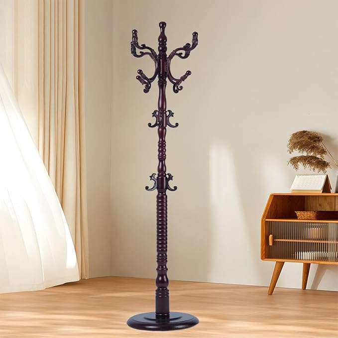 Coat Rack Freestanding with 18 Hooks, Wooden Standing Coat Racks by Unknown
