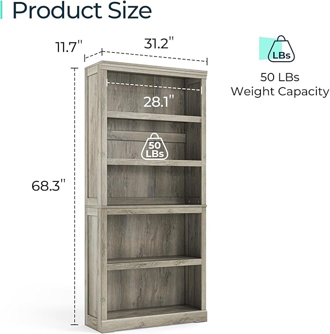 LINSY HOME 5-Shelf Bookcase, Bookshelves Floor Standing Display Storage Shelves - Image 3