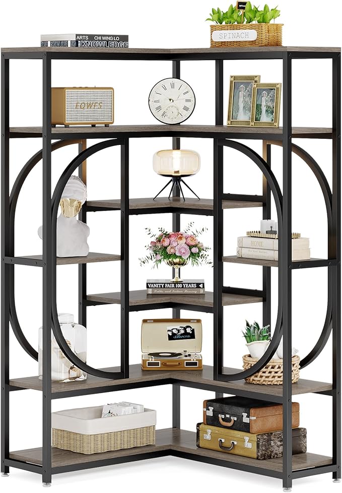 LITTLE TREE Large Corner Bookshelf Industrial Bookcase by LITTLETREE
