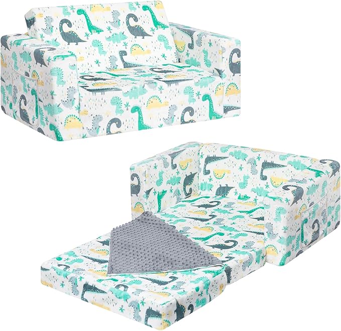 ALIMORDEN Fold Out Toddler Couch, Extra Wide Comfy 2-in-1 Cuddly Sherpa Sofa by ALIMORDEN