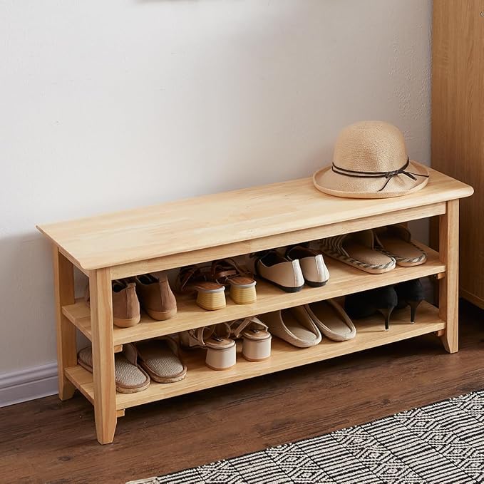 XKZG Storage Bench Wooden Shoe Rack Bench Simple Style Wood Entryway Bench by XKZG