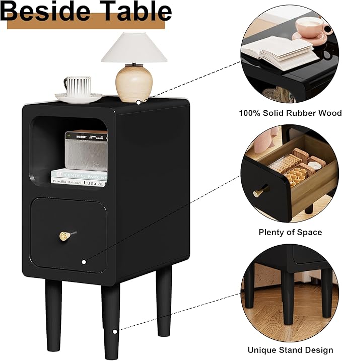 Narrow Nightstand, Solid Wood Night Stand - Image 4