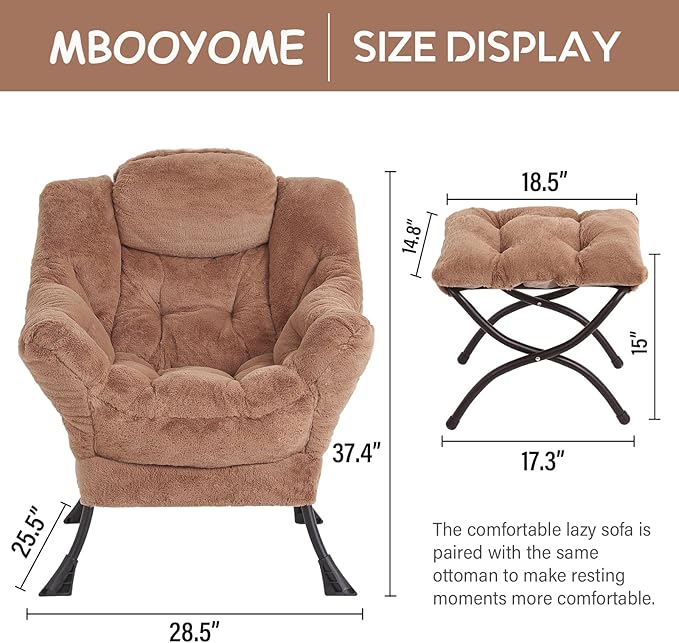 Lazy Chair with Folding Ottoman, Modern Accent Lounge Armchair with Armrests - Image 3