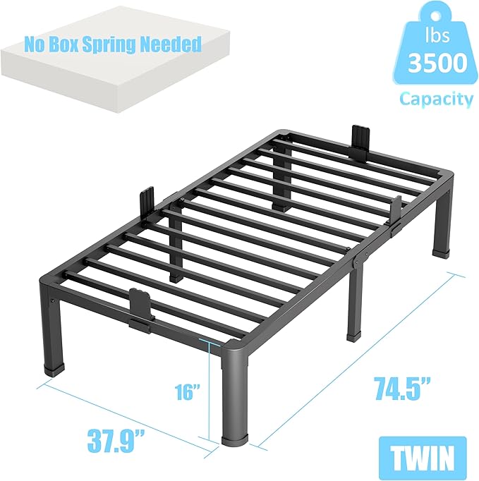 FUIOBYVV Twin Bed Frames with Round Corner Edge Legs 16 inch High 3500 lbs - Image 3