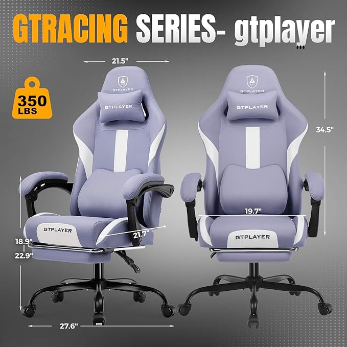 GTRACING Gaming Chair with Foot Rest & Pocket Spring Cushion, Breathable Fabric - Image 2