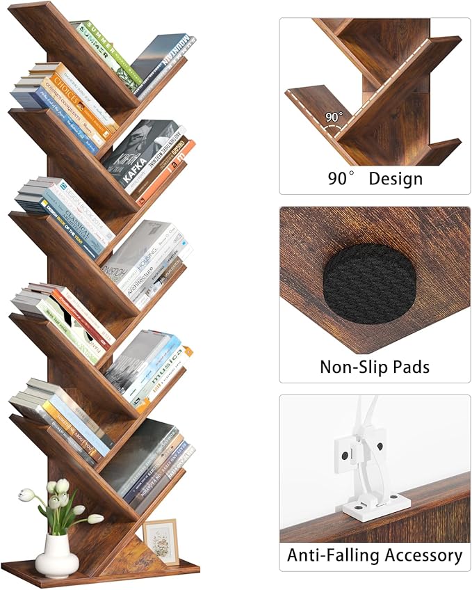 10 Tier Tree Book Shelf, Floor Standing Wood Bookshelf - Image 7