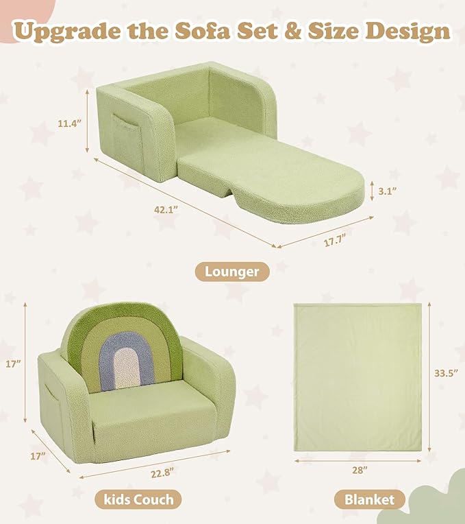Kids Couch, 2-in-1 Soft Toddler Couch Fold Out - Image 3