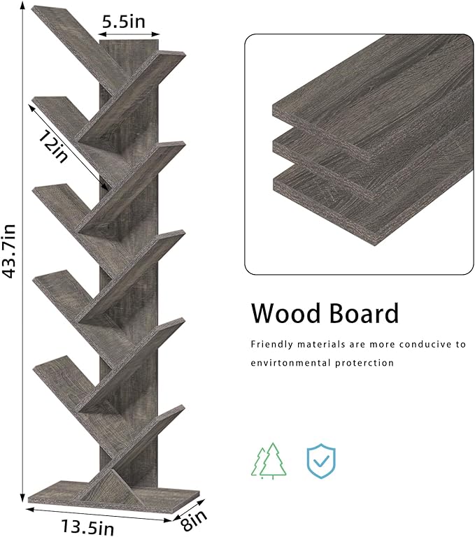10 Tier Tree Book Shelf, Floor Standing Wood Bookshelf - Image 3