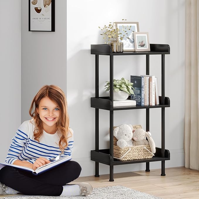 Hosfais Bookshelf Small Book Shelf, 3 Tier Wood Bookcase Industrial Bookshelf - Image 6