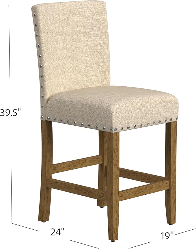 HomePop Home Decor | Nailhead Trim Counter Height Bar Stools | 24 Inch Bar - Image 3