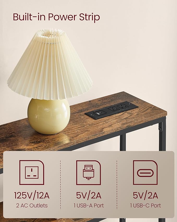 VASAGLE Console Table with Power Outlet, 2-Tier Narrow Sofa Table with 2 Shelves - Image 4