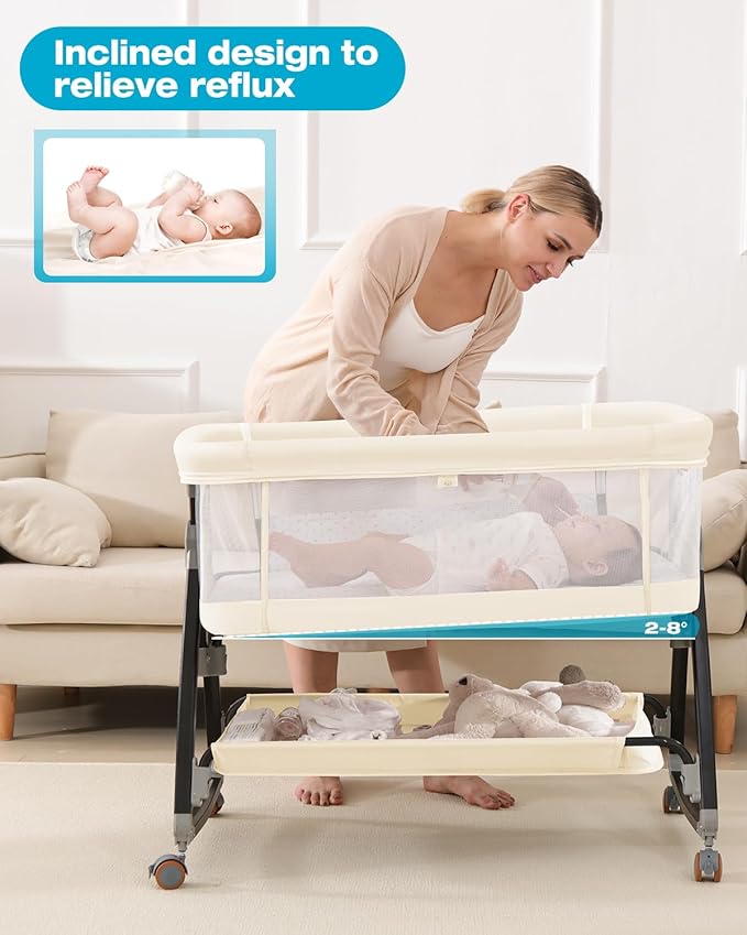 3 in 1 Baby Bassine Crib with Breathable Mesh, Bassinet Bedside Sleeper with - Image 3