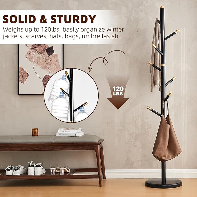 Uniclinens Coat Rack Freestanding Solid Wood Coat Tree Standing - Image 3