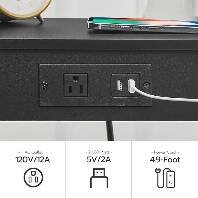 HOOBRO Side Table with Charging Station, Nightstand with 2-Tier Storage Shelf - Image 7