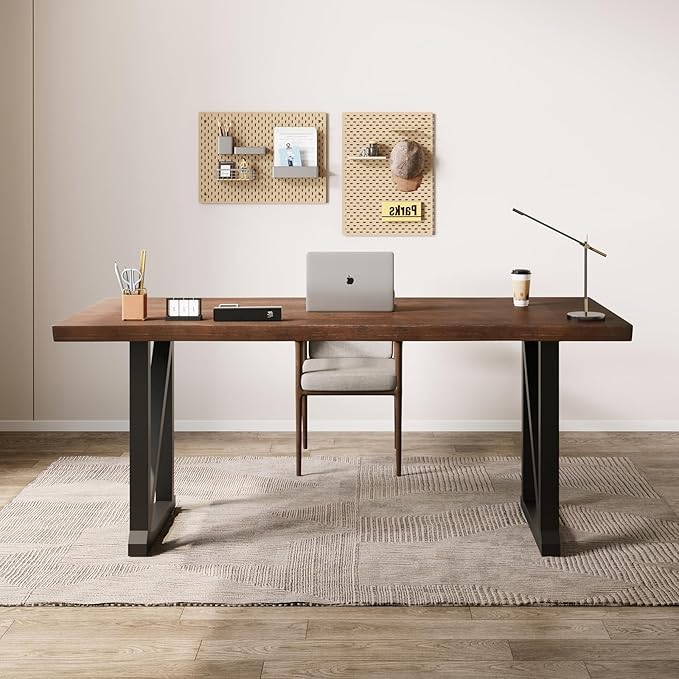 Solid Wood and Metal Modern Industrial 56 inch Wide Home Office Desk, Writing - Image 8