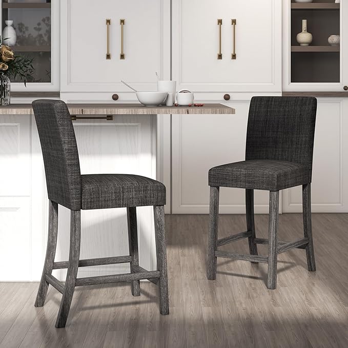COSTWAY Upholstered Counter Height Stools Set of 2, Bar Stools w/Ergonomic - Image 2