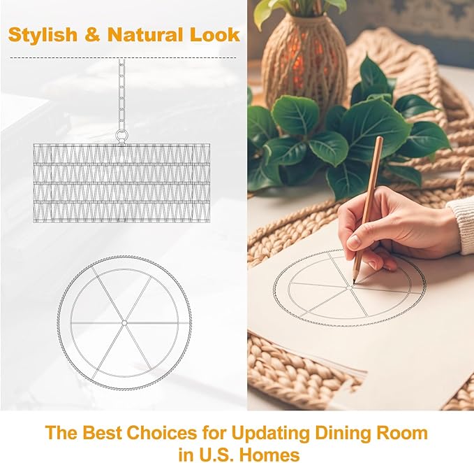 Farmhouse Chandeliers for Dining Room, Hand Woven 5-Light Rattan Pendant Light - Image 7