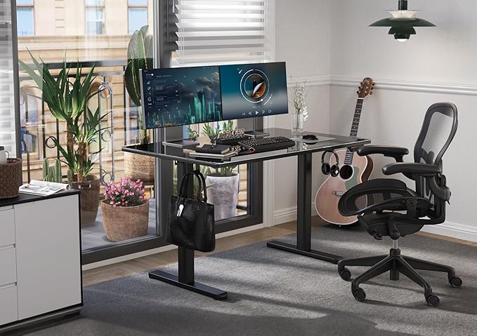 Claiks Glass Standing Desk, 40x24 Inch Small Stand Up Desk Electric Adjustable - Image 2