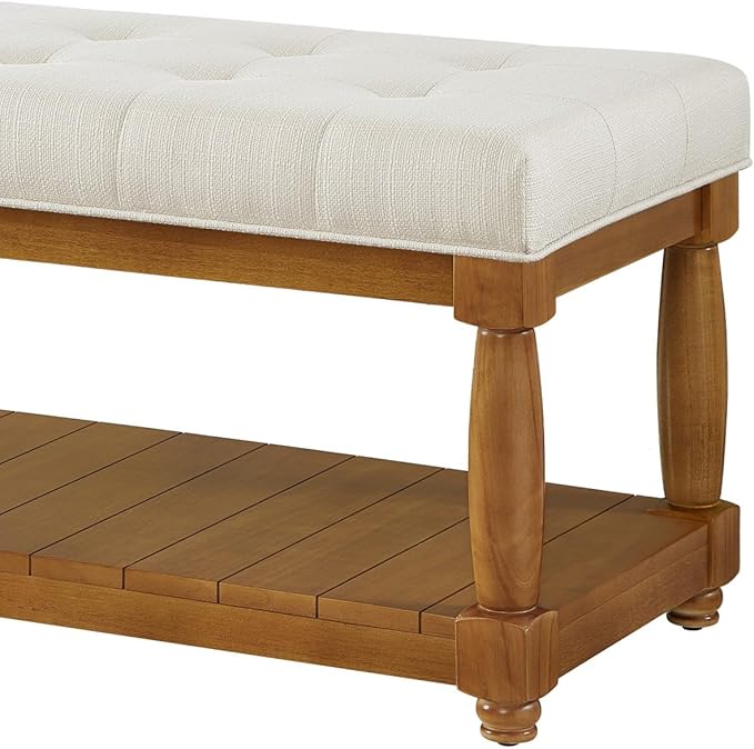 24KF Large Rectangular Upholstered Tufted Bed Bench, Linen Fabric Storage - Image 7