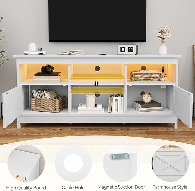 DWVO White TV Stand for 65 Inch TV, Entertainment Center, TV Cabinet - Image 6