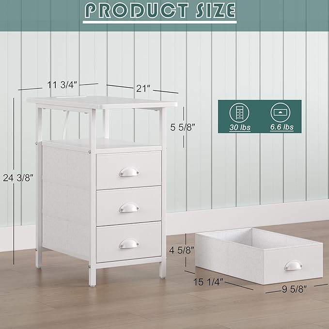 End Table with Charging Station, Side Tables Livingroom with USB Ports and - Image 3