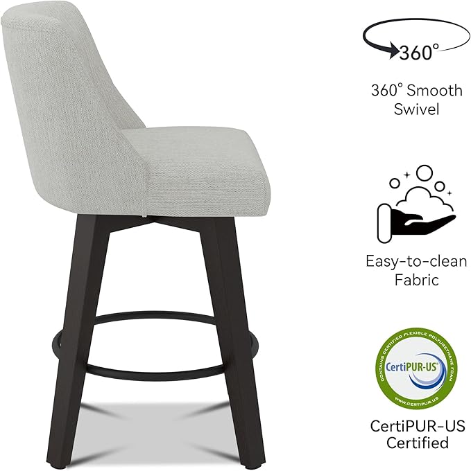 Counter Height Swivel Bar Stools Set of 2, Fabric in Ivory White - Image 4