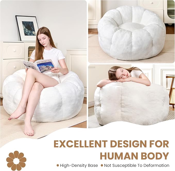 Bean Bag Chairs for Adults, Faux Fur Reading Chair - Image 3