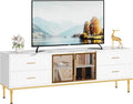 66" Fluted TV Stand with LED Light, Modern Entertainment Center by Garvee
