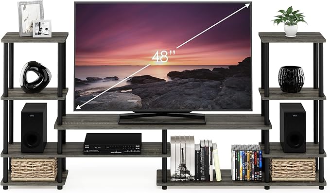 FURINNO Turn-N-Tube Grand Entertainment Center, French Oak Grey/Black - Image 3