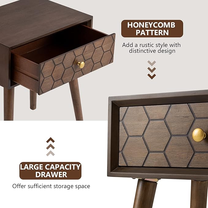 COSIEST Mid-Century Nightstand, Modern MDF Bedside Table, Wood Accent End Table - Image 5