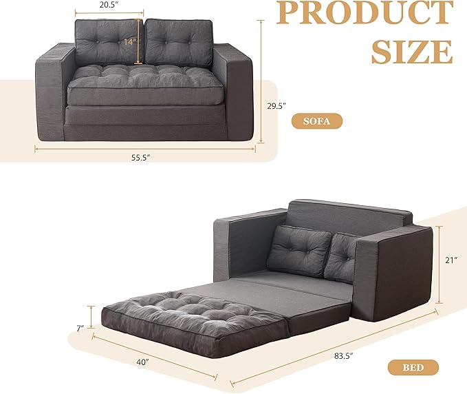 YOSHOOT Loveseat Sleeper Sofa, 3-in-1 Pull Out Floor Couch - Image 3