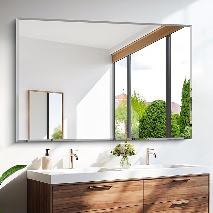 55x36 Large Beveled Mirror, Frameless Beveled Bathroom Mirrors by CILIBER